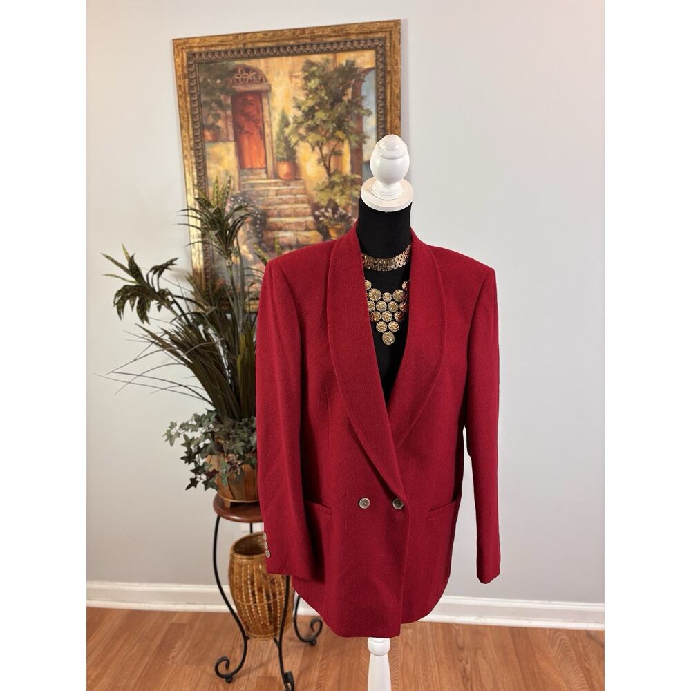 PBM Womens 12 Red Lined Double Breasted Button Collared Long Sleeve 100% Camel